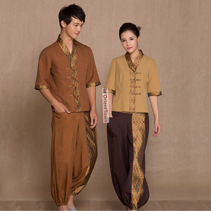 Spa Wellness Salon - ชุดนวดสปาสไตล์ไทย เสื้อ+กางเกง ชุดทำงานเสริมสวย ชุดยูนิฟอร์มพนักงานนวดเท้า อาบน้ำ ดูแลสุขภาพ