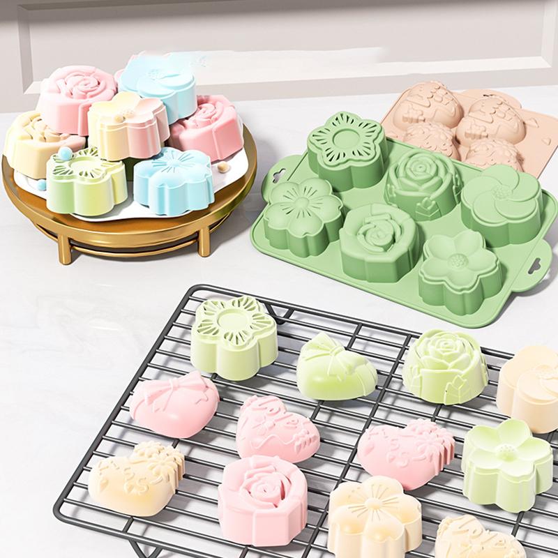 Bath Bomb Mold - แม่พิมพ์ซิลิโคนรูปดอกไม้ SU, 6 ช่อง รูปทรงดอกไม้หลากหลายแบบ สำหรับทำช็อกโกแลต