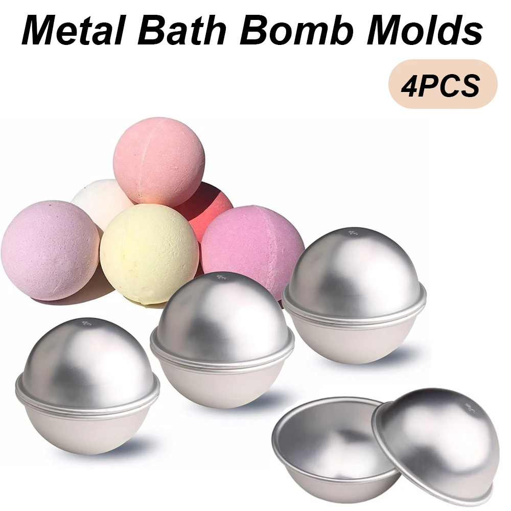 Bath Bomb Mold - 4 ชิ้น/ชุด แม่พิมพ์ลูกบอลทรงกลมครึ่งวงกลมสำหรับทำลูกบอลอาบน้ำ แม่พิมพ์อบเค้กทรงกลม ทำจากอะลูมิเนียมอัลลอย สำหรับอุปกรณ์ทำขนม